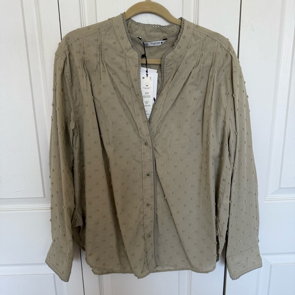 Zara Olive Green Textured Blouse